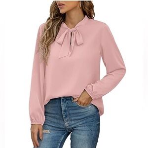 NWT ACEVOG chiffon blouse with tie collar size small